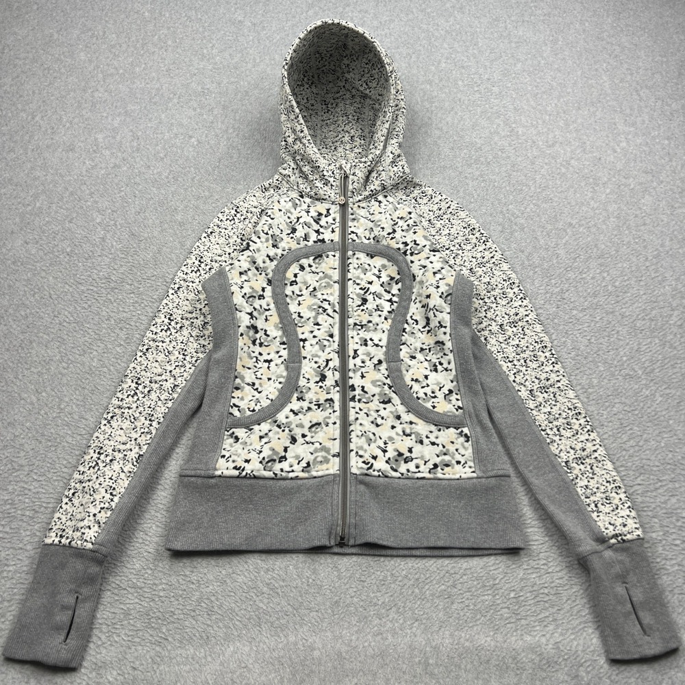 Lululemon Scuba Hoodie II Women 4 Gray Petite Fleur Silver Full Zip Retro W4D40S
